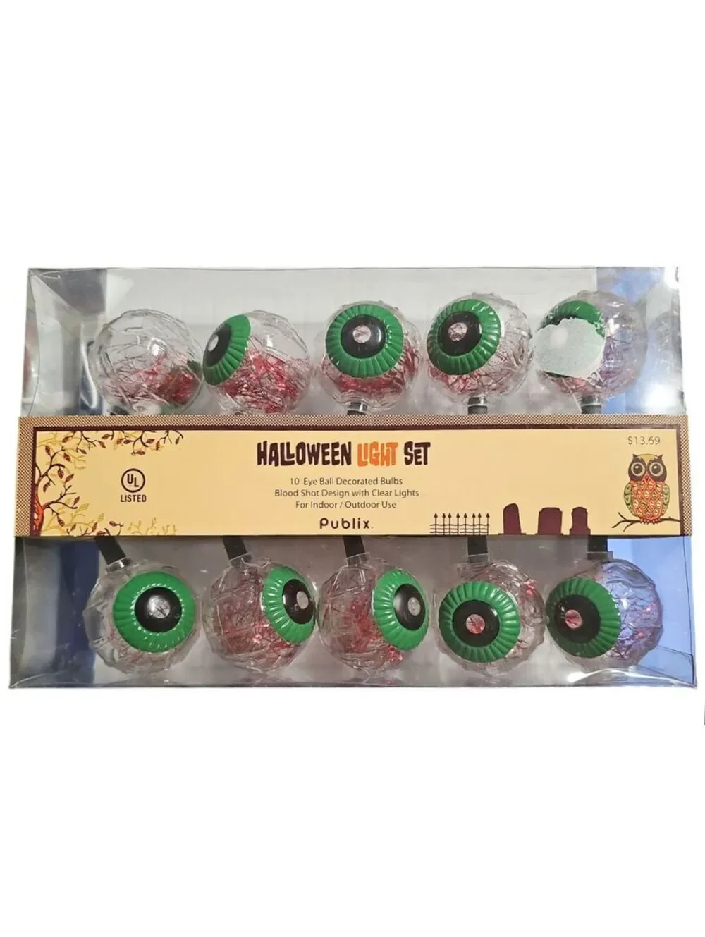 Publix Halloween Bloodshot Eyeball String Lights – 10 Bulbs – Tested & Working